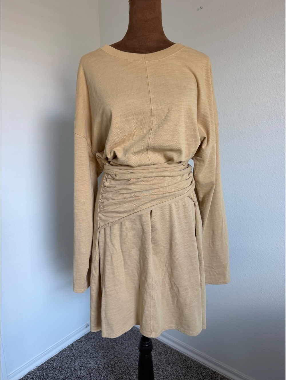 Nation LTD Long Sleeve Round Neck Wrap Belted Waist Gloria Mini Dress Size L